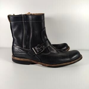 Timberland Black Leather Harness Buckle Boots Moto Rugged Mens 10.5 Earthkeepers